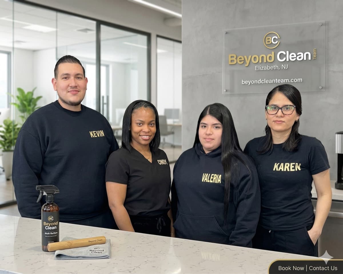 Beyond Clean Team members Kevin, Cindy, Valeria, and Karen at the office
